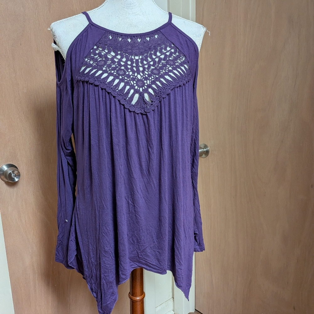 Miholl Women's Purple Crochet Detail Top